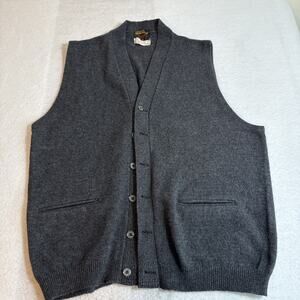 Vintage Sweater Vest Mens XL Gray Cardigan Pockets Grandpa Made USA